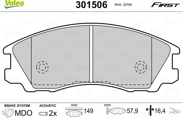 Valeo 301506 - Гальмівні колодки, дискові гальма autocars.com.ua