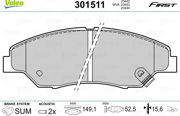 Valeo 301511 - Тормозные колодки, дисковые, комплект autodnr.net