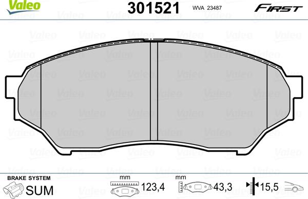 Valeo 301521 - Тормозные колодки, дисковые, комплект avtokuzovplus.com.ua