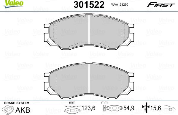 Valeo 301522 - Гальмівні колодки, дискові гальма autocars.com.ua