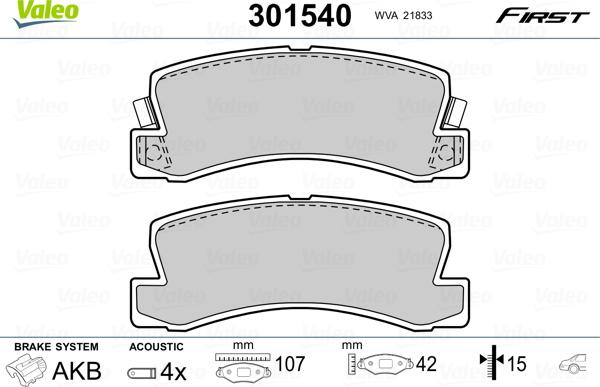 Valeo 301540 - Тормозные колодки, дисковые, комплект autodnr.net