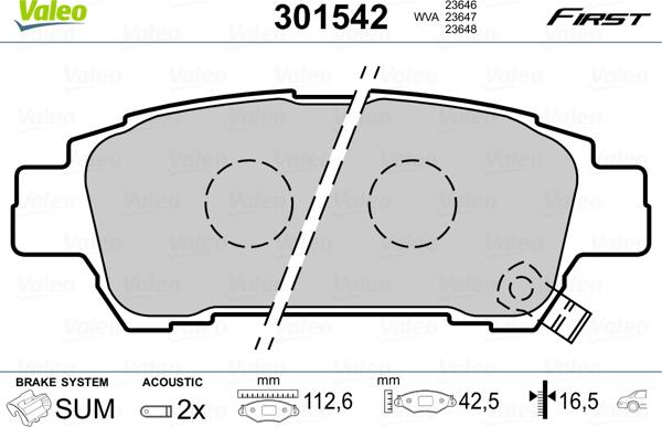 Valeo 301542 - Тормозные колодки, дисковые, комплект avtokuzovplus.com.ua