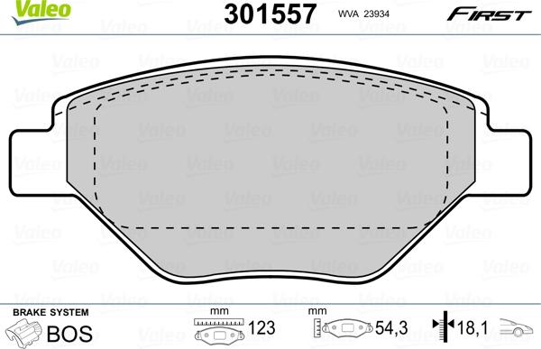 Valeo 301557 - Тормозные колодки, дисковые, комплект avtokuzovplus.com.ua