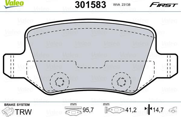 Valeo 301583 - Тормозные колодки, дисковые, комплект avtokuzovplus.com.ua