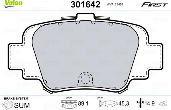 Valeo 301642 - Гальмівні колодки, дискові гальма autocars.com.ua