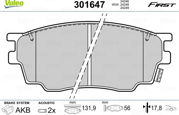 Valeo 301647 - Тормозные колодки, дисковые, комплект avtokuzovplus.com.ua