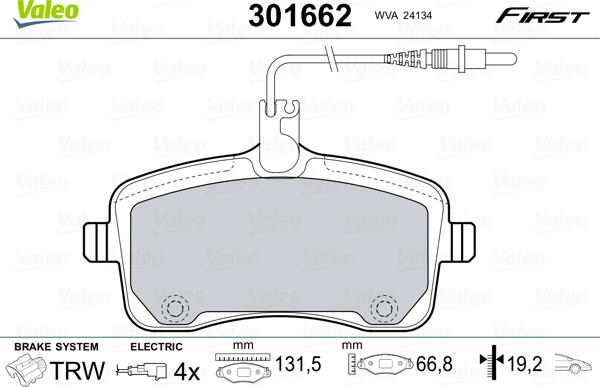 Valeo 301662 - Тормозные колодки, дисковые, комплект avtokuzovplus.com.ua