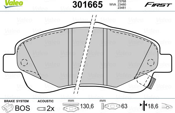 Valeo 301665 - Гальмівні колодки, дискові гальма autocars.com.ua