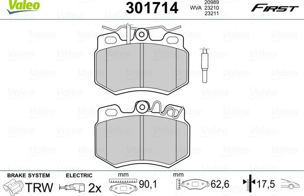 Valeo 301714 - Тормозные колодки, дисковые, комплект avtokuzovplus.com.ua