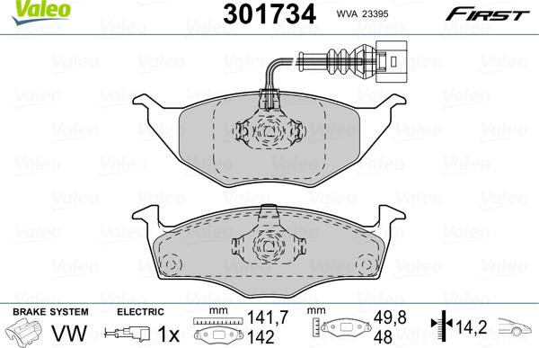 Valeo 301734 - Тормозные колодки, дисковые, комплект avtokuzovplus.com.ua