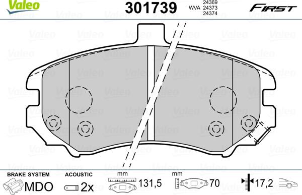 Valeo 301739 - Тормозные колодки, дисковые, комплект avtokuzovplus.com.ua