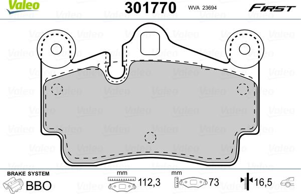 Valeo 301770 - Гальмівні колодки, дискові гальма autocars.com.ua