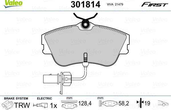 Valeo 301814 - Тормозные колодки, дисковые, комплект avtokuzovplus.com.ua