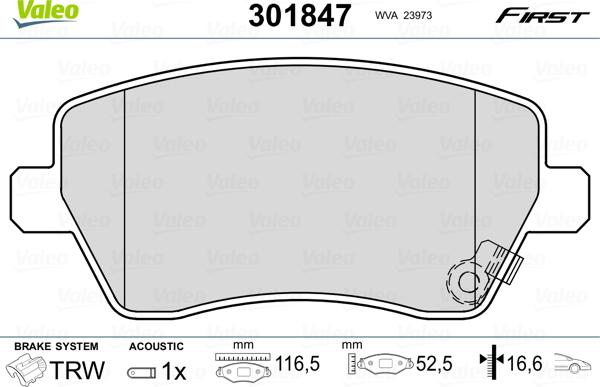 Valeo 301847 - Тормозные колодки, дисковые, комплект avtokuzovplus.com.ua