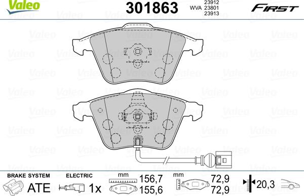 Valeo 301863 - Тормозные колодки, дисковые, комплект avtokuzovplus.com.ua