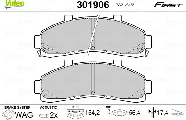 Valeo 301906 - Тормозные колодки, дисковые, комплект avtokuzovplus.com.ua