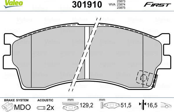 Valeo 301910 - Тормозные колодки, дисковые, комплект autodnr.net