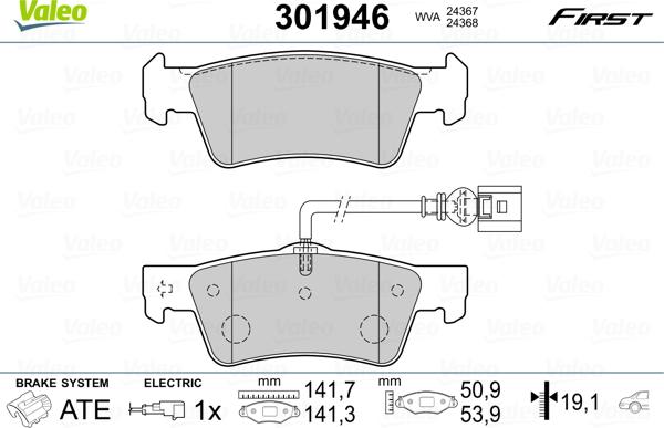 Valeo 301946 - Гальмівні колодки, дискові гальма autocars.com.ua