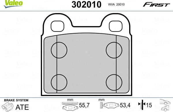 Valeo 302010 - Тормозные колодки, дисковые, комплект avtokuzovplus.com.ua