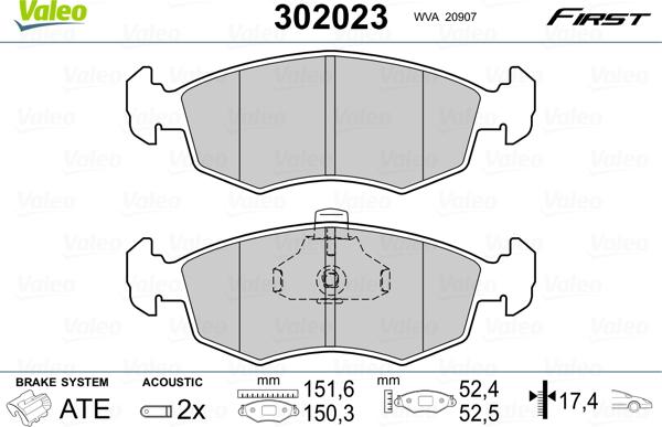 Valeo 302023 - Тормозные колодки, дисковые, комплект autodnr.net