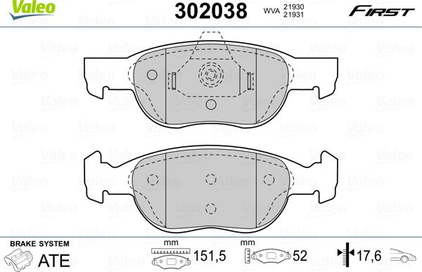 Valeo 302038 - Тормозные колодки, дисковые, комплект avtokuzovplus.com.ua