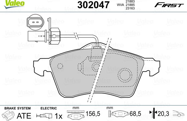 Valeo 302047 - Тормозные колодки, дисковые, комплект avtokuzovplus.com.ua