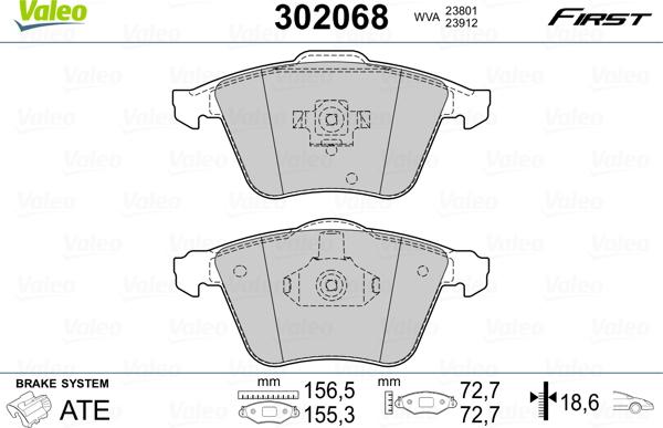 Valeo 302068 - Тормозные колодки, дисковые, комплект avtokuzovplus.com.ua