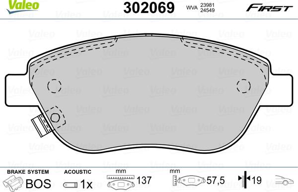 Valeo 302069 - Тормозные колодки, дисковые, комплект avtokuzovplus.com.ua