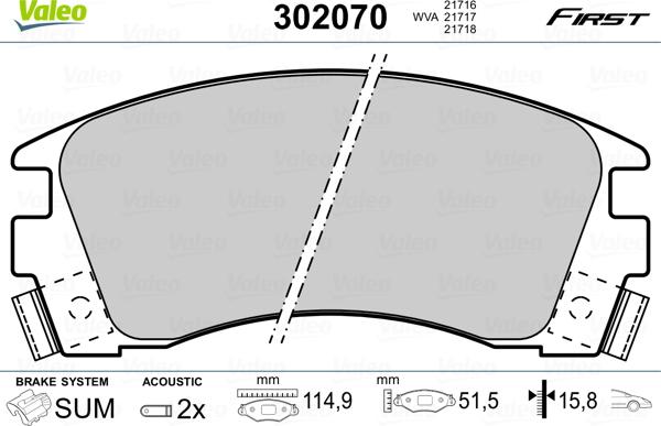 Valeo 302070 - Гальмівні колодки, дискові гальма autocars.com.ua