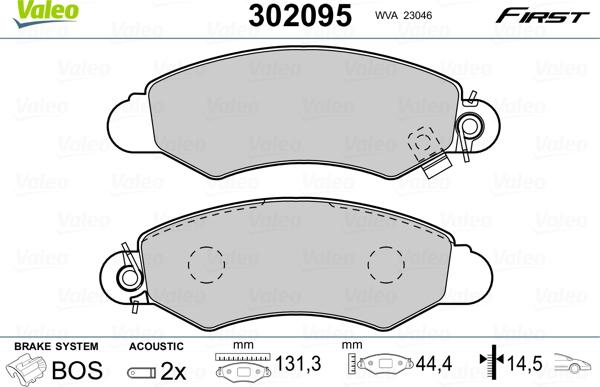 Valeo 302095 - Тормозные колодки, дисковые, комплект avtokuzovplus.com.ua