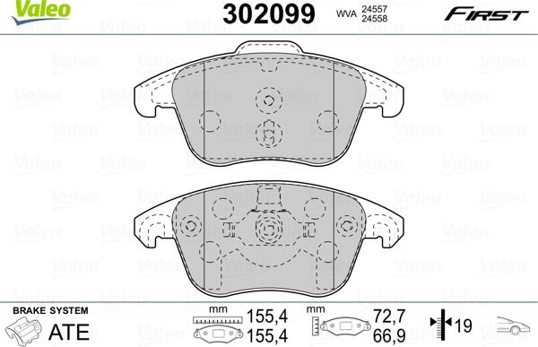 Valeo 302099 - Гальмівні колодки, дискові гальма autocars.com.ua