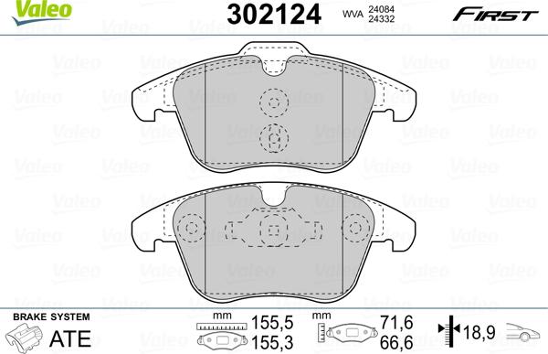 Valeo 302124 - Тормозные колодки, дисковые, комплект avtokuzovplus.com.ua