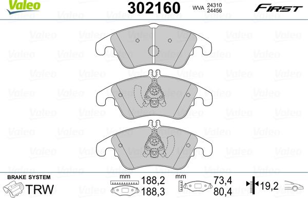 Valeo 302160 - Гальмівні колодки, дискові гальма autocars.com.ua