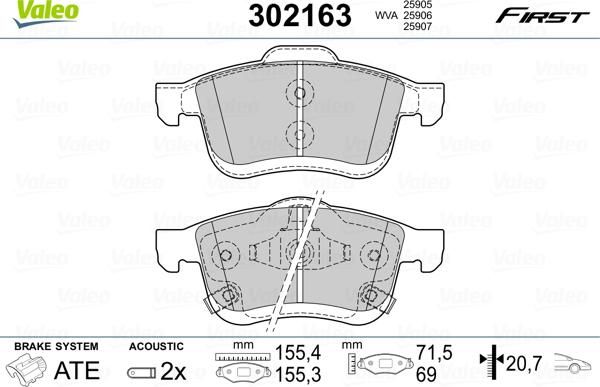 Valeo 302163 - Гальмівні колодки, дискові гальма autocars.com.ua