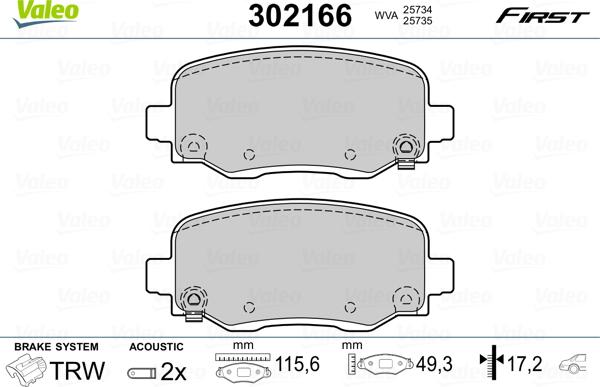 Valeo 302166 - Гальмівні колодки, дискові гальма autocars.com.ua