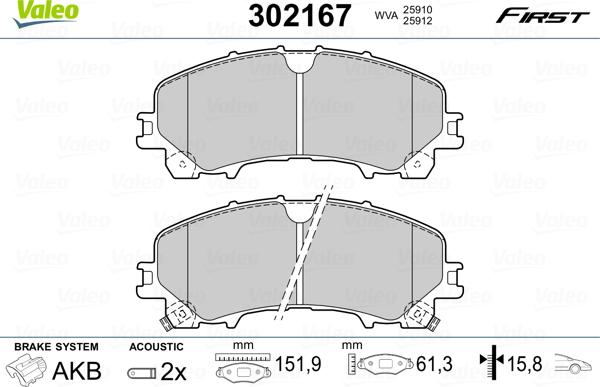 Valeo 302167 - Тормозные колодки, дисковые, комплект avtokuzovplus.com.ua