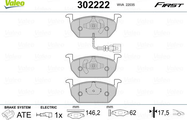 Valeo 302222 - Тормозные колодки, дисковые, комплект avtokuzovplus.com.ua