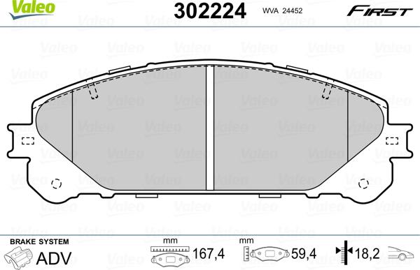 Valeo 302224 - Гальмівні колодки, дискові гальма autocars.com.ua