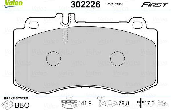 Valeo 302226 - Гальмівні колодки, дискові гальма autocars.com.ua