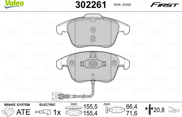 Valeo 302261 - Тормозные колодки, дисковые, комплект avtokuzovplus.com.ua