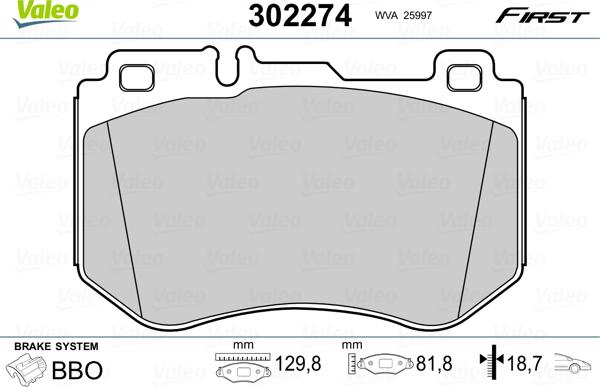 Valeo 302274 - Гальмівні колодки, дискові гальма autocars.com.ua