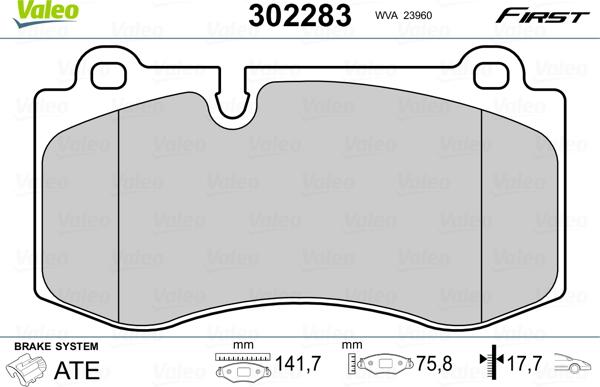 Valeo 302283 - Гальмівні колодки, дискові гальма autocars.com.ua