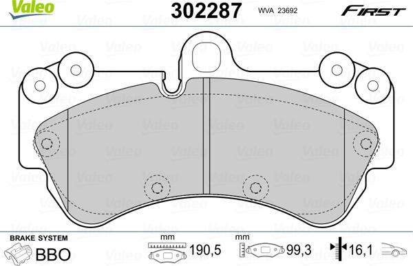 Valeo 302287 - Гальмівні колодки, дискові гальма autocars.com.ua