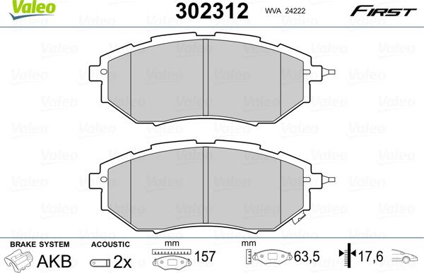 Valeo 302312 - Тормозные колодки, дисковые, комплект avtokuzovplus.com.ua