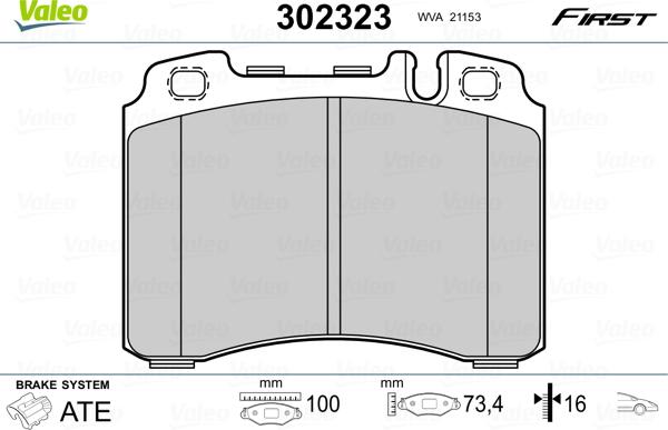 Valeo 302323 - Тормозные колодки, дисковые, комплект avtokuzovplus.com.ua