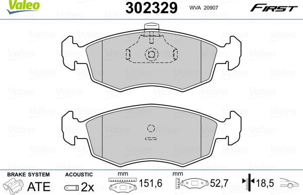 Valeo 302329 - Гальмівні колодки, дискові гальма autocars.com.ua