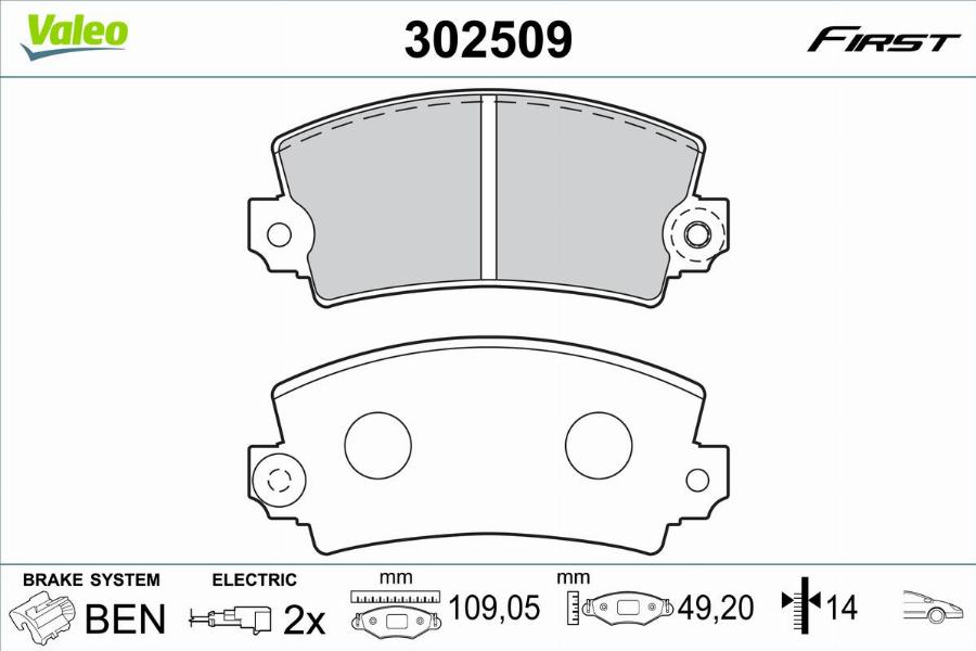 Valeo 302509 - Тормозные колодки, дисковые, комплект autodnr.net