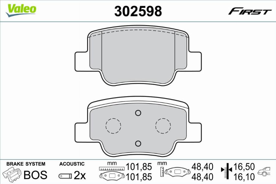 Valeo 302598 - Тормозные колодки, дисковые, комплект avtokuzovplus.com.ua