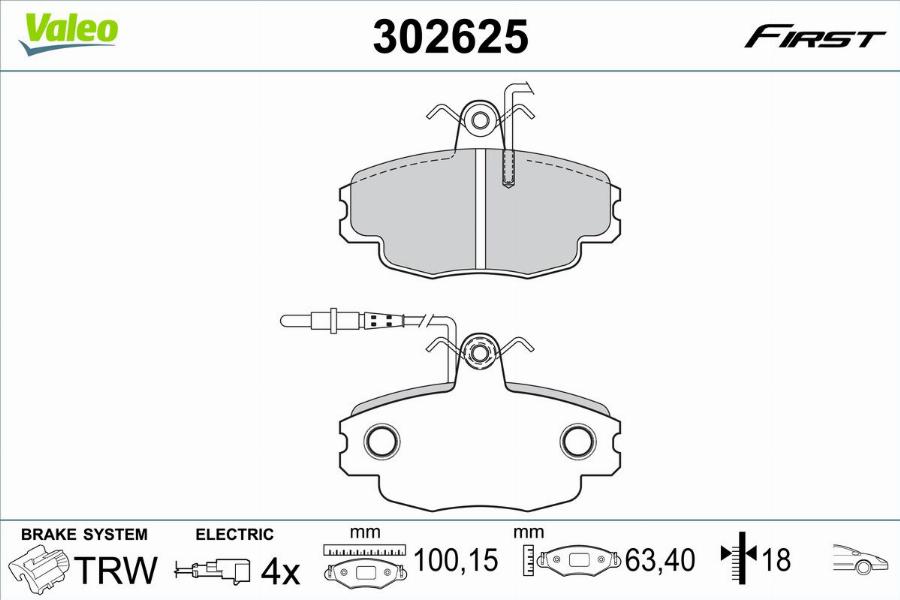 Valeo 302625 - Тормозные колодки, дисковые, комплект autodnr.net