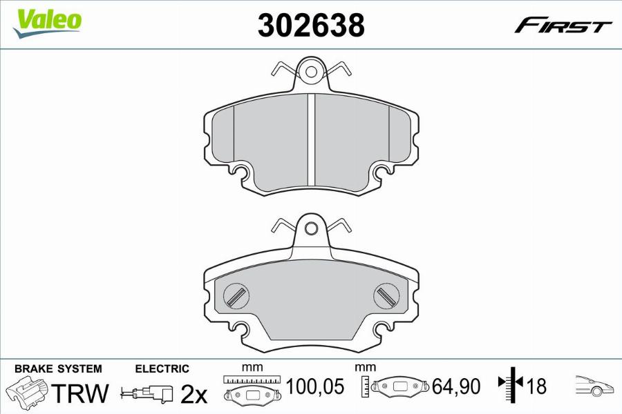 Valeo 302638 - Тормозные колодки, дисковые, комплект autodnr.net